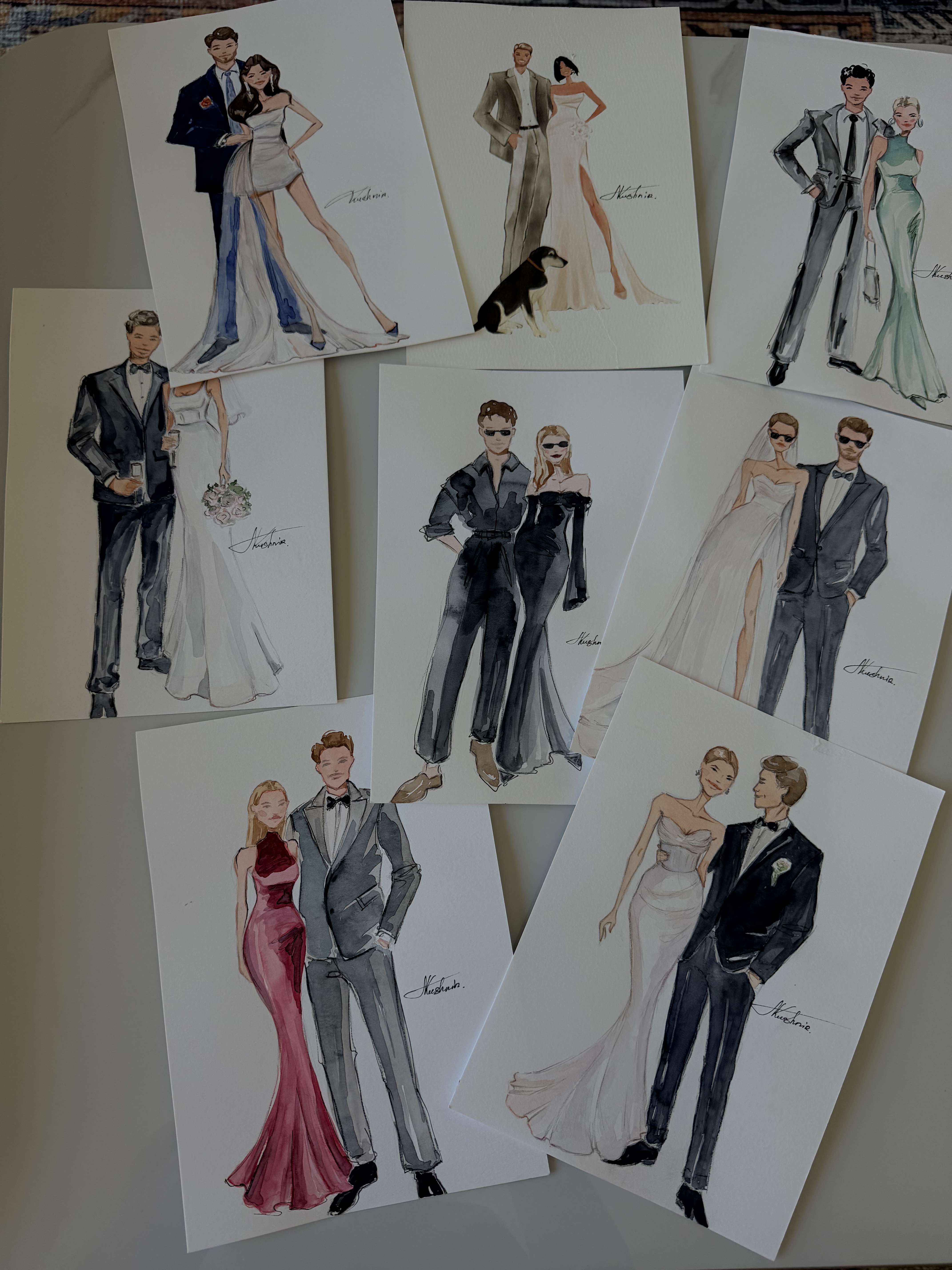 Several original wedding and guest illustrations by Nataliia Kushnir
